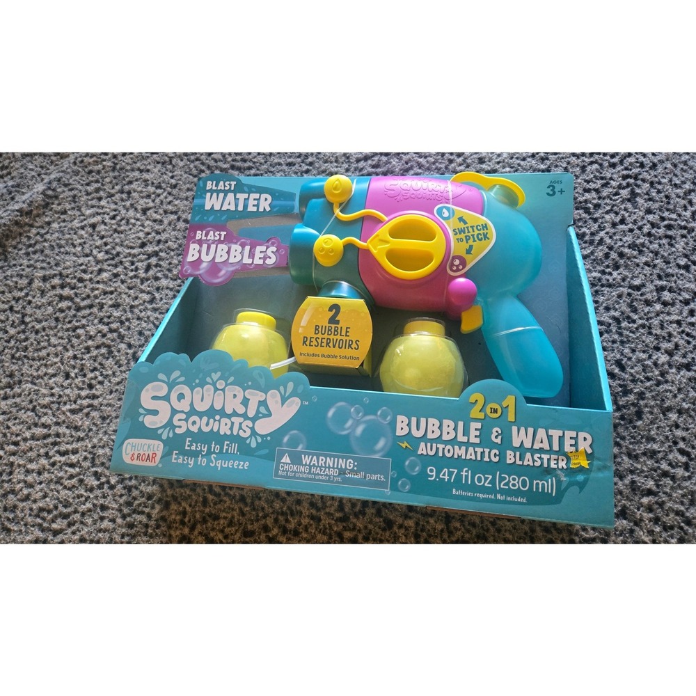 Chuckle & Roar Squirty Squirts 2-in-1 Bubble & Water Automatic Blaster Blue Pink